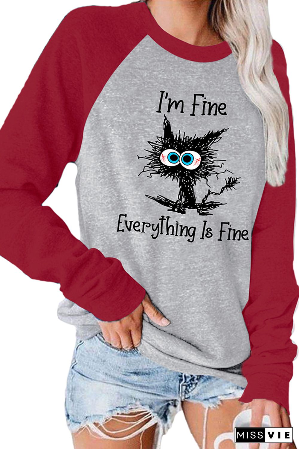 I'm Fine Everything Is Fine Long Sleeve Graphic Tee Wholesale