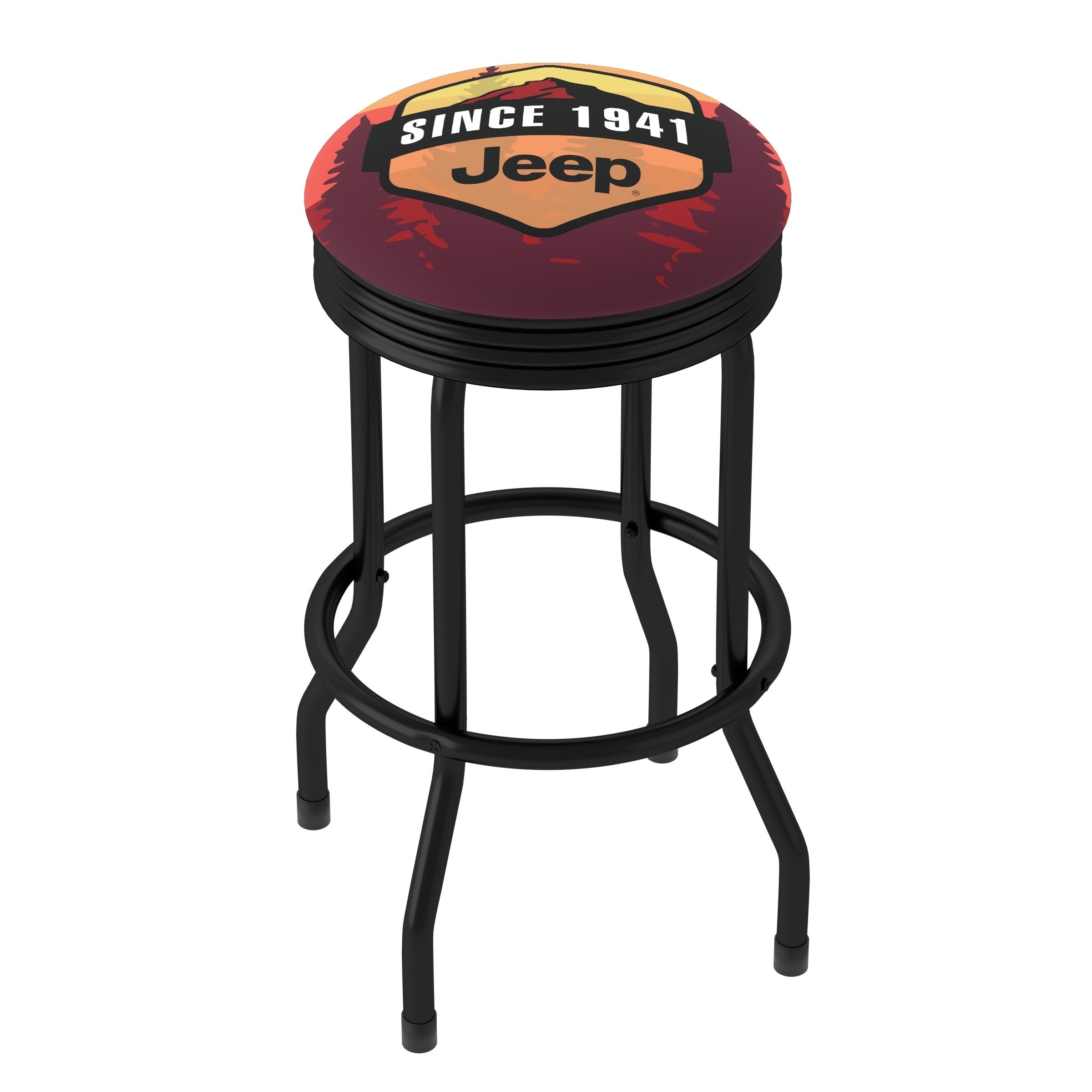 Jeep Sunset Mountain 360 Degree Swivel Black Barstool with Foam Padded Seat - 20.75 x 20.75 x 29