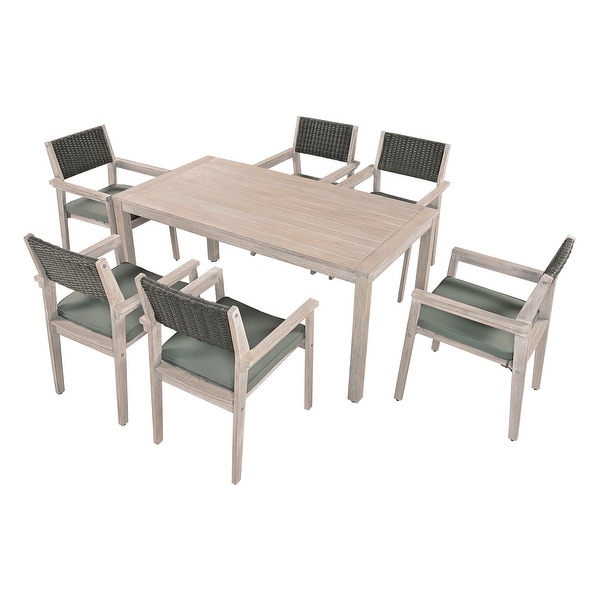 Merax Patio Rattan Dining Table and Chairs for 6 People