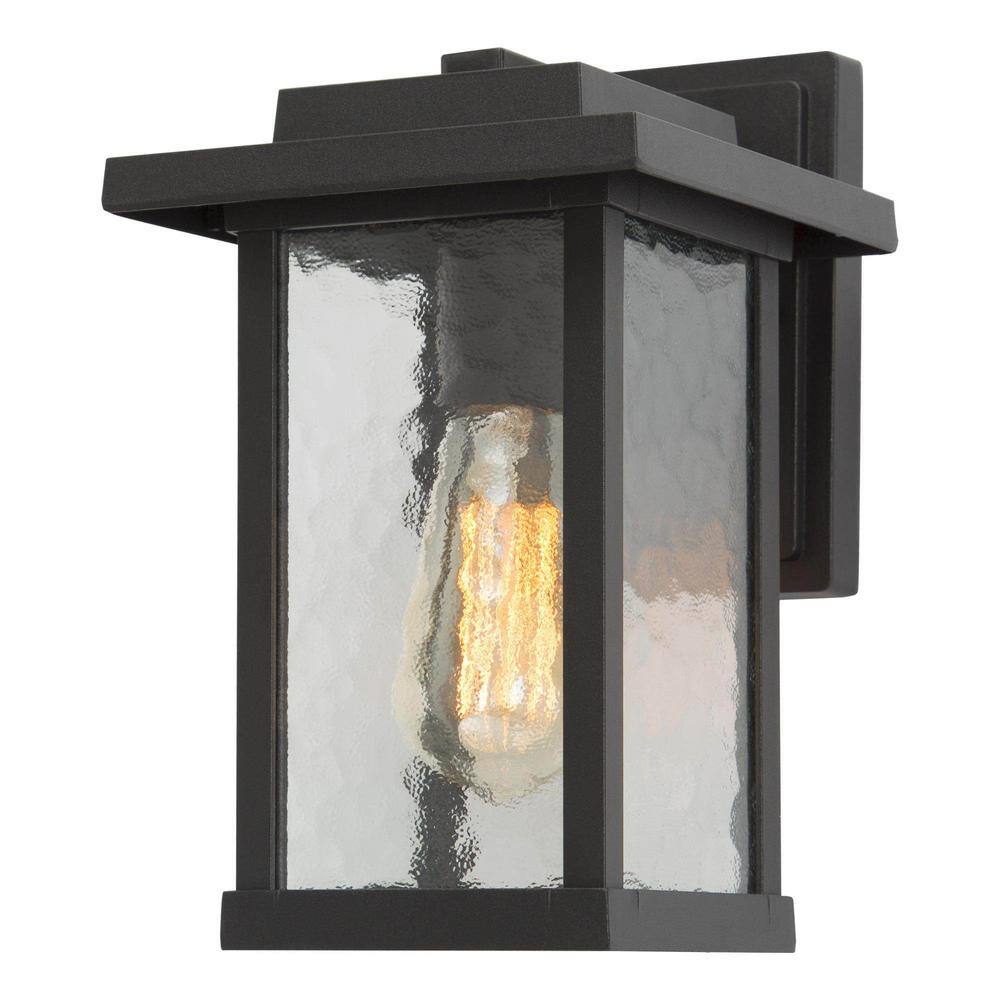 LNC Matte Black Outdoor Wall Lantern Sconce with Textured Glass Shade Modern 1-Light Porch Patio Garden Wall Mounted Light A03321S