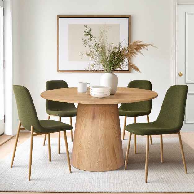 Round Oak Dining Table With 4 Chairs upholstered Armless Dining Chairs With Manufactured Wood Grain Top Modern Round Dining Table Set