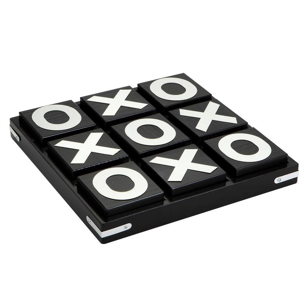 Hathaway Vintage Tic Tac Toe Set-Wood Includes Board in Ebony Finish (9-Pieces) BG3149