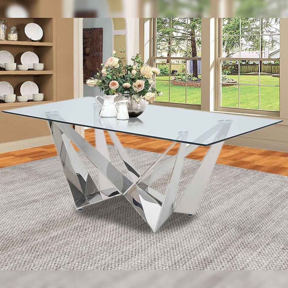 Dekel Dining Table in Clear Glass and Stainless Steel