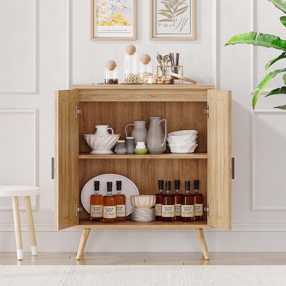 Buffet Cabinet with Storage  Sideboard with Rattan Decorated Doors