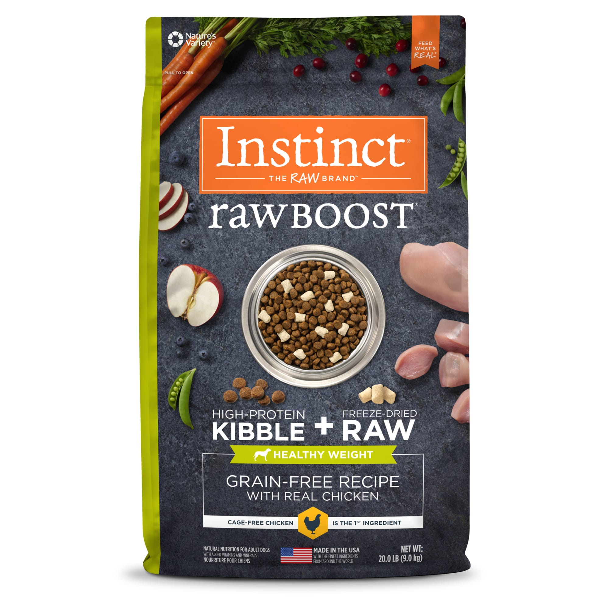 Instinct Raw Boost Healthy Weight Grain Free Recipe with Real Chicken Natural Dry Dog Food， 20 lbs.