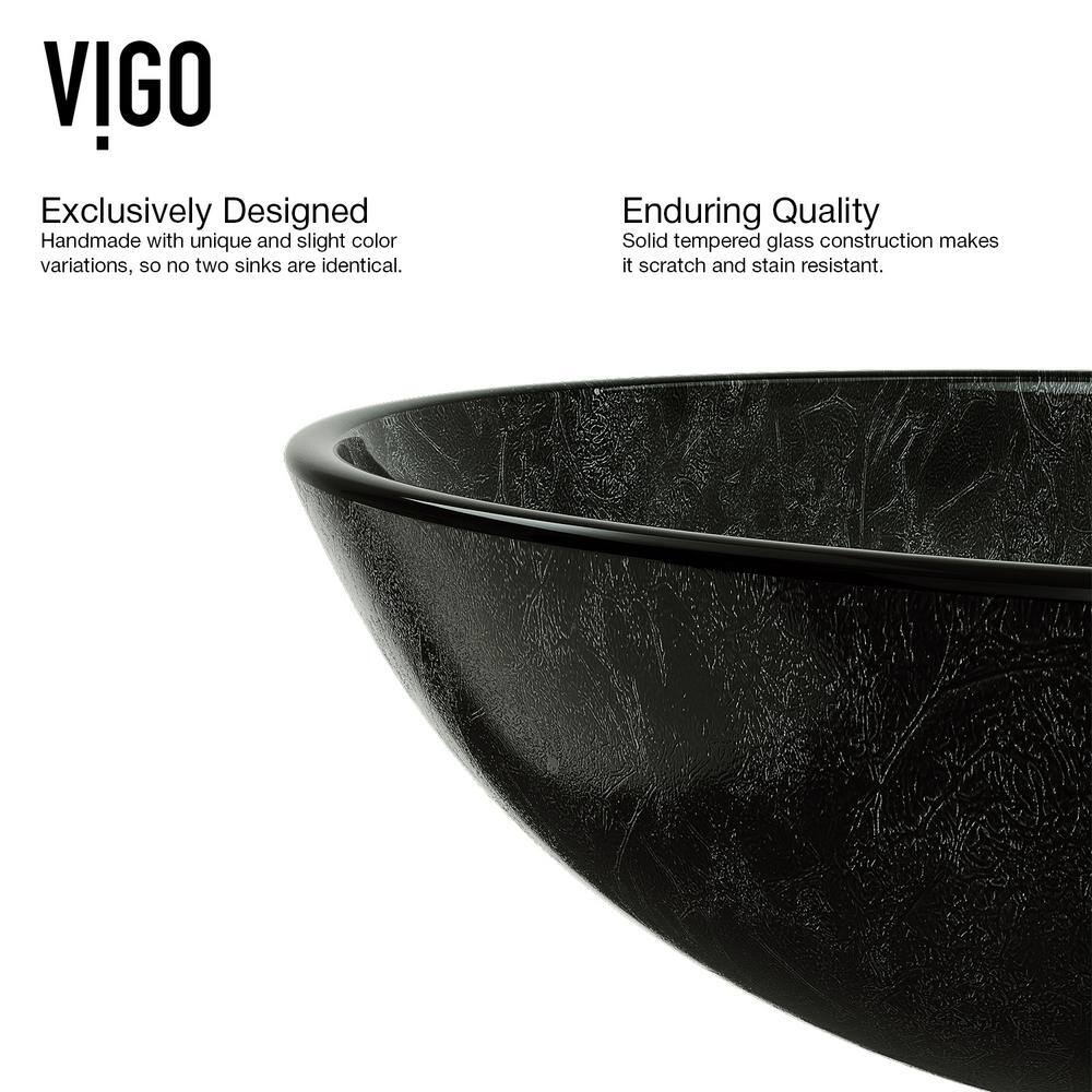 VIGO Giovanni Onyx Gray Glass 17 in. L x 17 in. W x 6 in. H Round Vessel Bathroom Sink VG07051