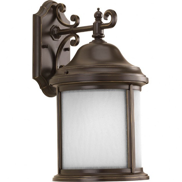 Progress Lighting Ashmore 1 light Wall Lantern In Antique Bronze With Etched Seeded Glass Shade