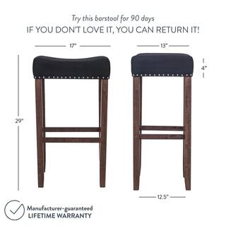 Nathan James Hylie 29 in. Dark Brown Nailhead Wood Pub Counter Bar Height Stool Black Fabric Cushion Set of 4 21405-4