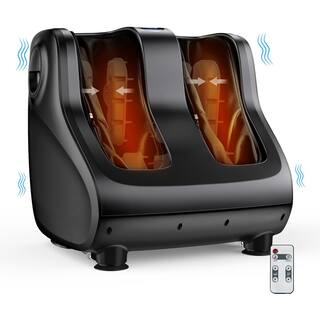 Costway 6-Speed Shiatsu Foot and Calf Massager WCompression Kneading Heating and Vibrating in Black JS10017US-BK