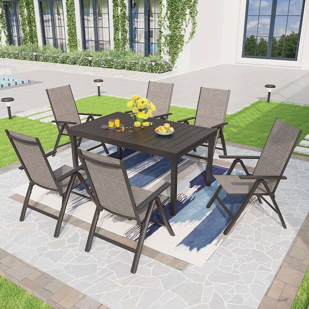 7pc Outdoor Dining Set With 7 Position Folding Chairs With Expandable Metal Table Captiva Designs