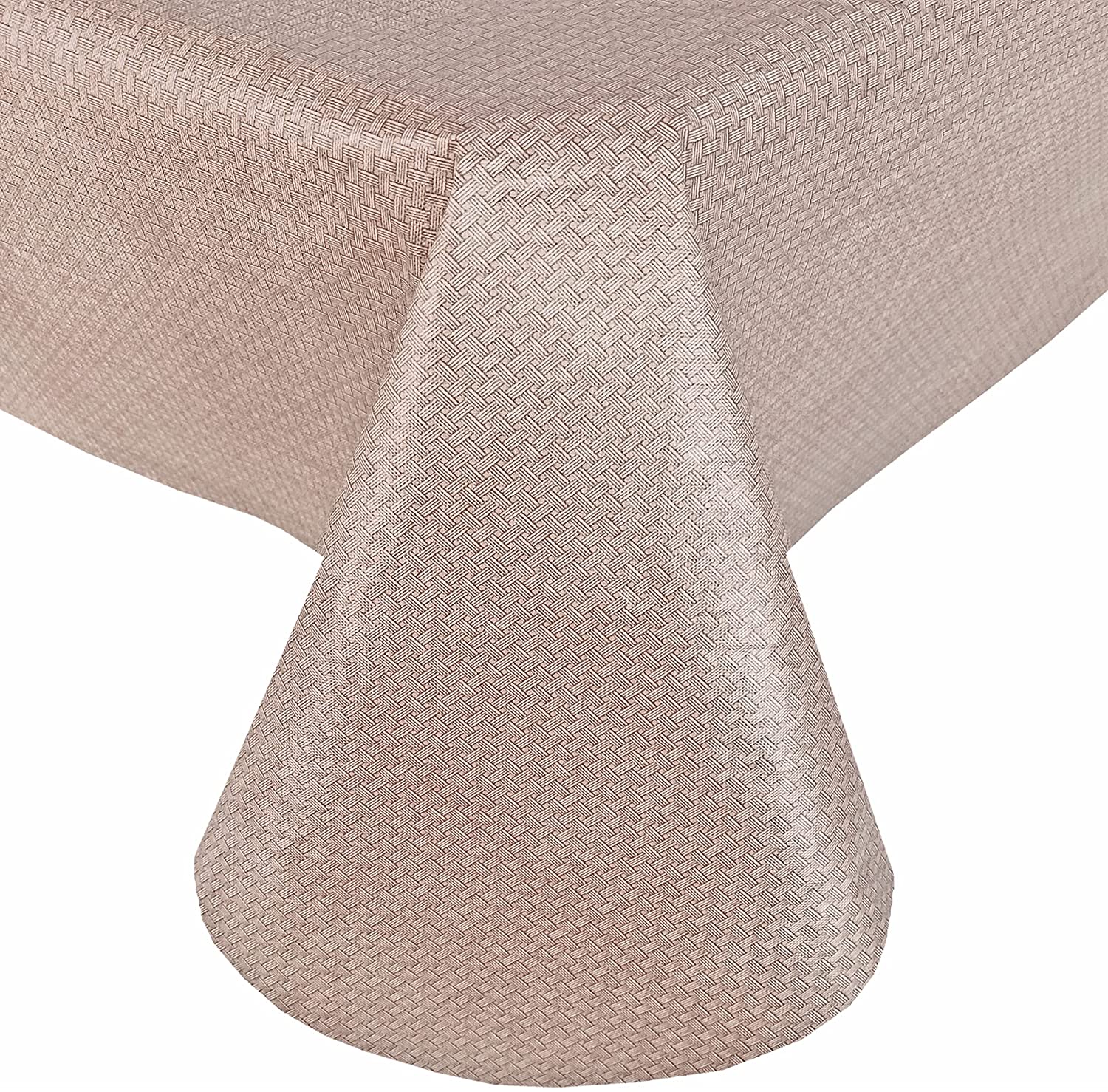 Newbridge Taupe Basketweave Solid Color Vinyl Flannel Backed Tablecloth， Basket Weave Indoor/Outdoor Patio， Kitchen， Dining Tablecloth， 52” x 52” Square