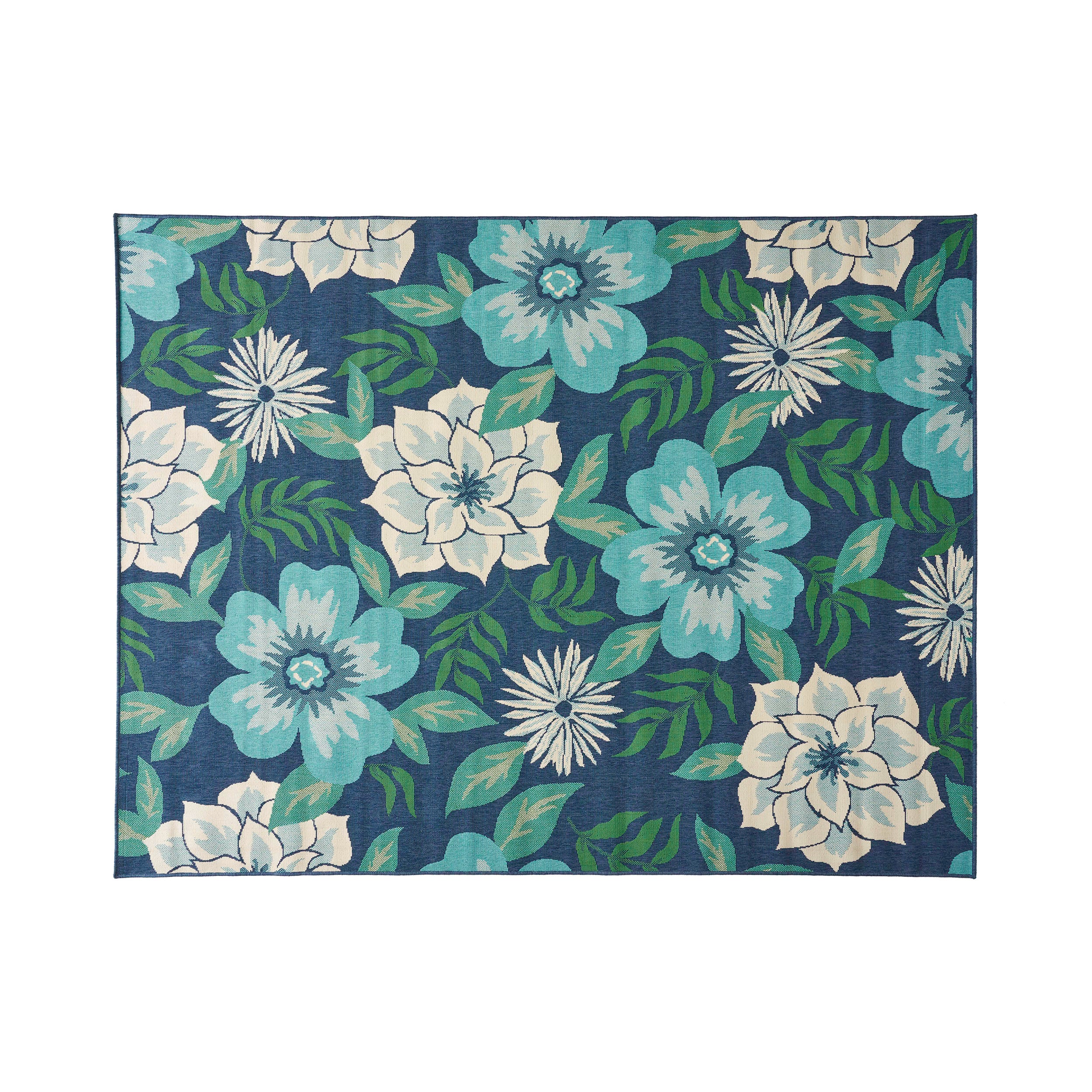 Truda Outdoor Floral Area Rug, Blue and Green