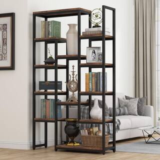 BYBLIGHT Eulas 70.9 in. Brown Wood 12-Shelf Modern Tall Etagere Bookcase 6-Tier Display Shelves Book Storage Organizer BB-K0055GX