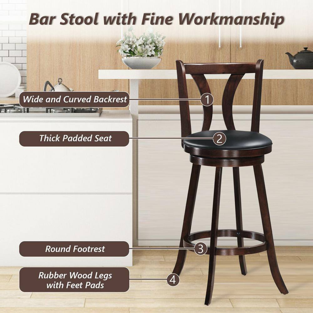 Gymax 43.5 in. Swivel Bar stools 29.5 in. Bar Height Chairs with Rubber Wood Legs (Set of 4) GYM07666