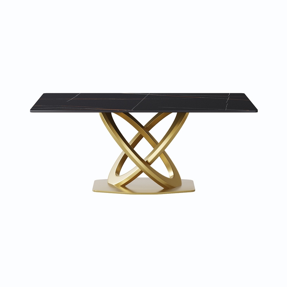 Modern Marble Dining Table with Gold Geometric Base