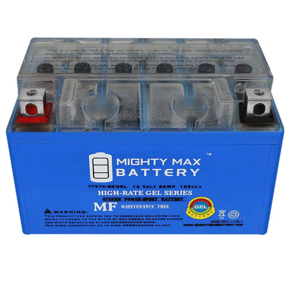 MIGHTY MAX BATTERY 12-Volt 6 Ah 105 CCA GEL Rechargeable Sealed Lead Acid (SLA) Powersport Battery YTX7A-BSGEL