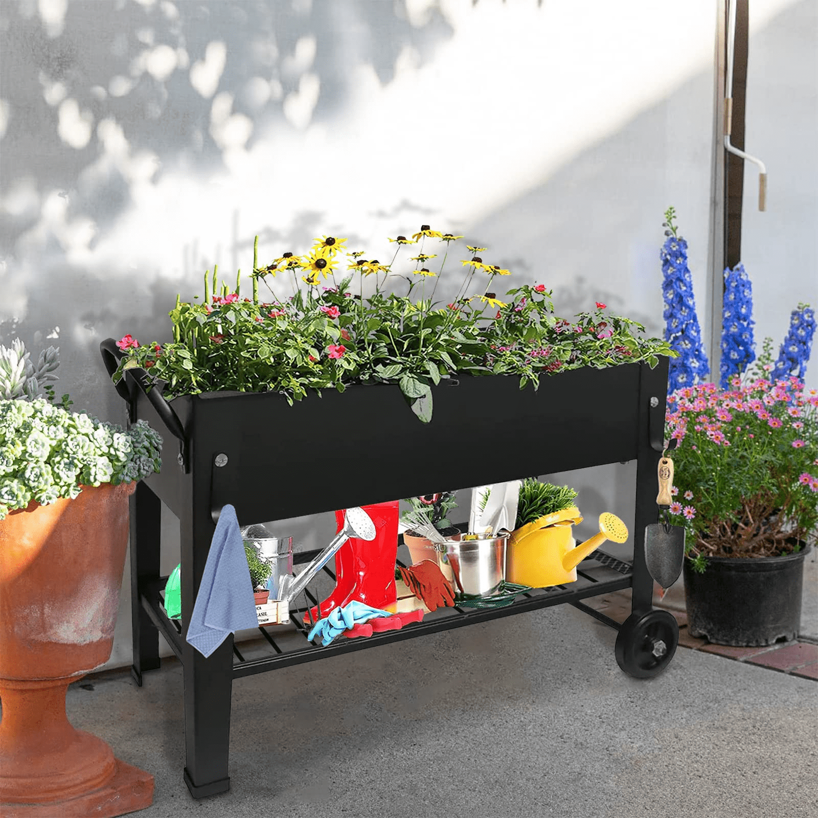 Planter Raised Beds with Legs Outdoor Elevated Garden Planter Box On Wheels for Vegetables Flower Herb Patio (23" L x 11" W x 18" H)