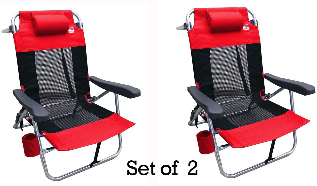 Outdoor Spectator Multi-Position Flat Folding Mesh Ultralight Beach Chair (2-Pack) - Red