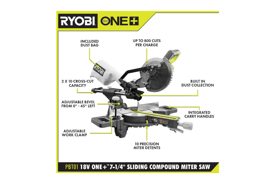 RYOBI PBT01B ONE+ 18V Cordless 7-1/4 in. Sliding Compound Miter Saw