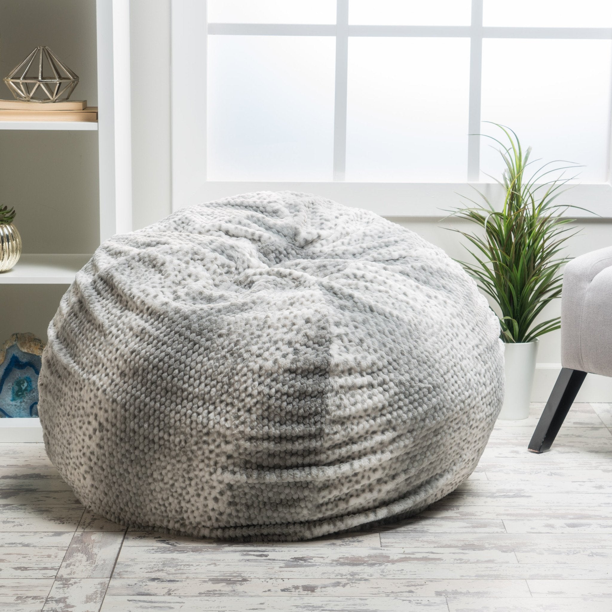 Macedonia Modern Glam 3 Ft Silver Dusk Faux Fur Bean Bag