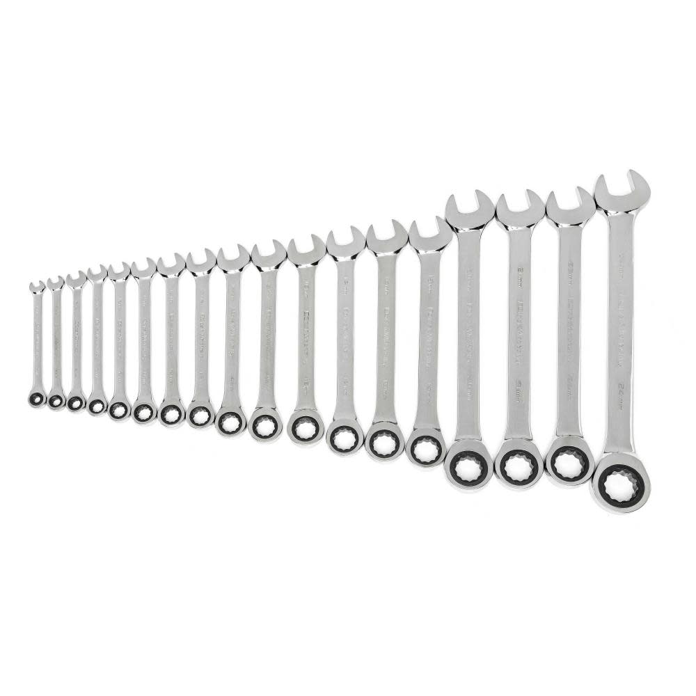 GEARWRENCH Wrench Set 72 Tooth 12 Point Ratcheting Combination Metric 18pc ;