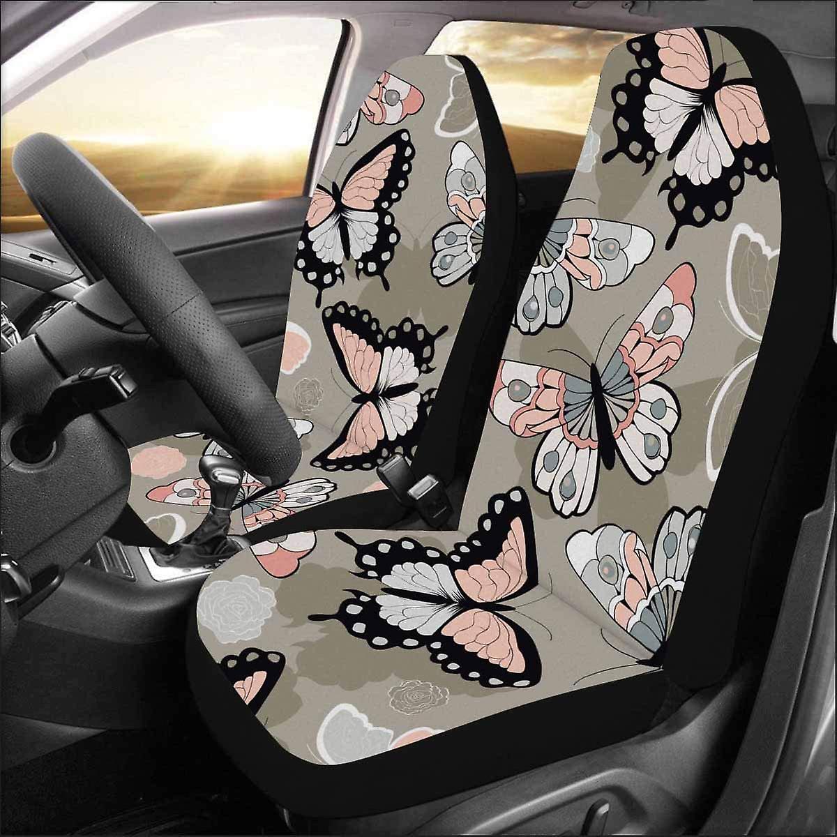 Set Of 2 Car Seat Covers Butterfly Universal Auto Front Seats Protector Fits For Car，suv Sedan，truck D---43574