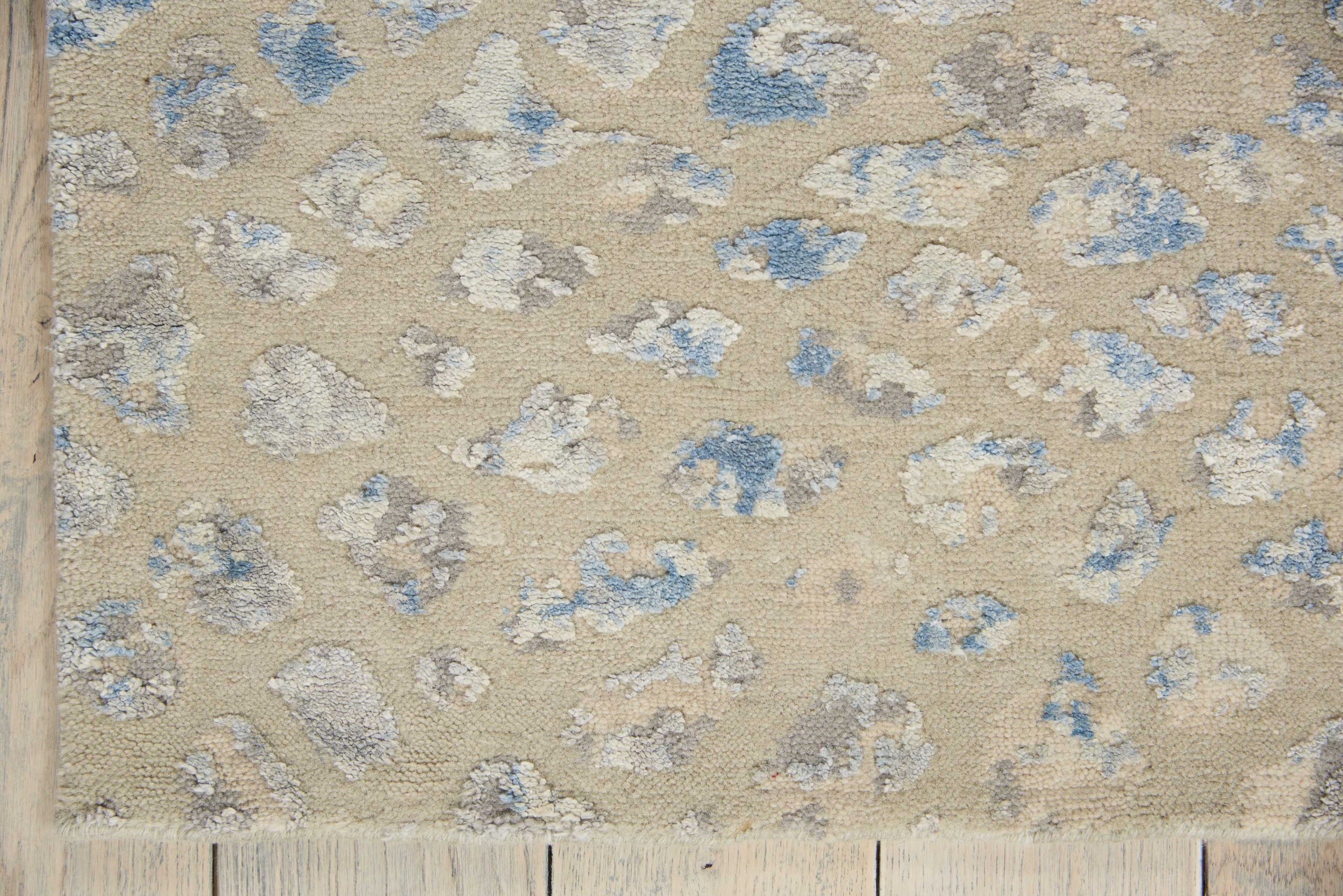 One of a Kind Beige & Blue Hand Knotted Rug