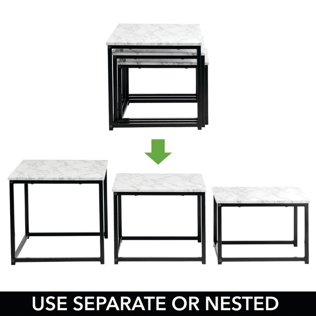 Mdesign Modern Metal wood Nesting Accent Stacking Table Set Of 3 Marble black