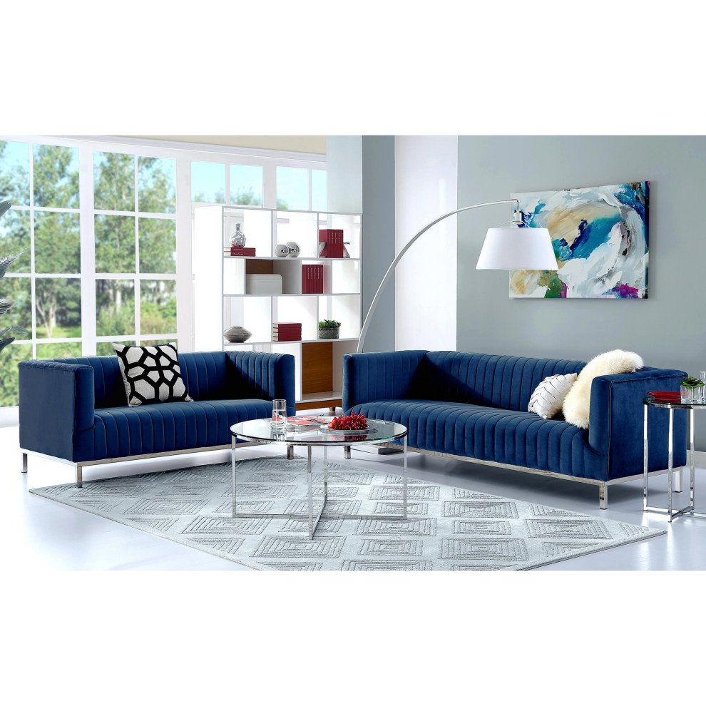 Jordan Velvet Tuxedo Loveseat With Stainless Steel Legs   Contemporary   Loveseats   by Inspired Home  Houzz