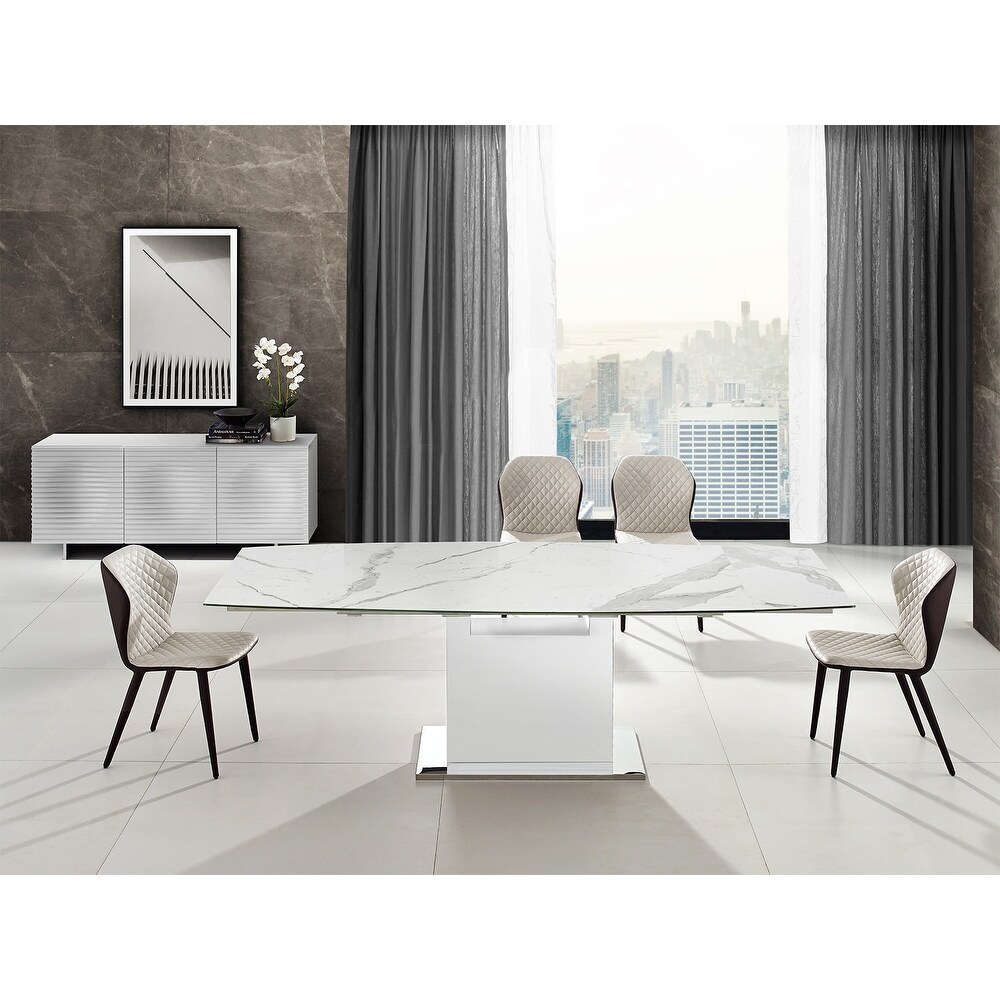 OLIVIA dining table with high gloss white lacquer base.