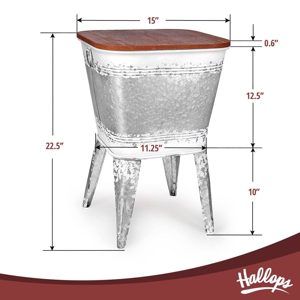 Farmhouse Accent Side Table - Galvanized Rustic End Table. Metal Storage Bin