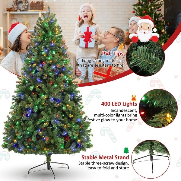 7.5ft PreLit Artificial Holiday Christmas Tree with MultiColor Lights，Premium Hinged Spruce Xmas Tree with 1346 Branch Tips