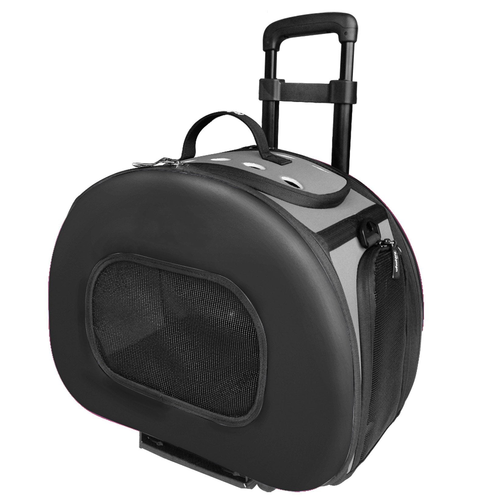 Pet Life B51BKMD Tough-Shell Wheeled Collapsible Final Destination Pet Carrier- Black - Medium