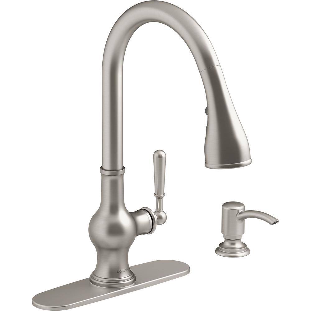 KOHLER Capilano Single-Handle Pull-Down Sprayer Kitchen Faucet with Boost Technology in Vibrant Stainless K-R24214-SD-VS