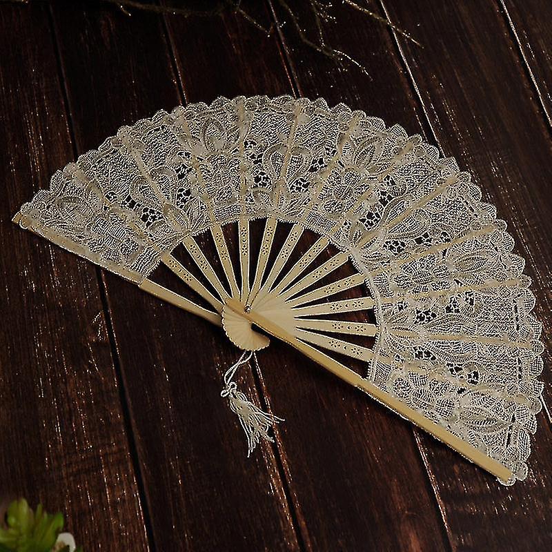 Hand Held Folding Fans Openwork Lace Lightweight Fans For Wedding Supplies1pcs- White