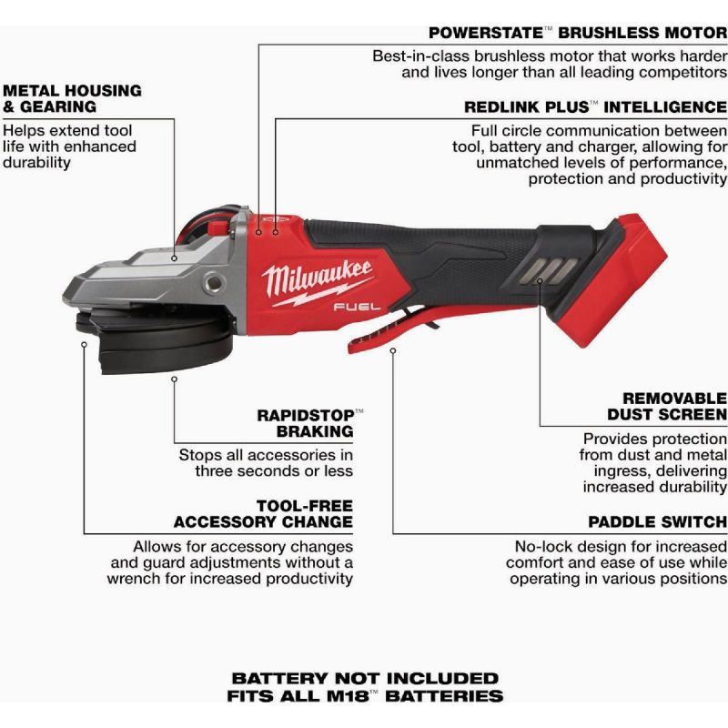 MW M18 FUEL Brushless Flathead Braking Cordless Angle Grinder