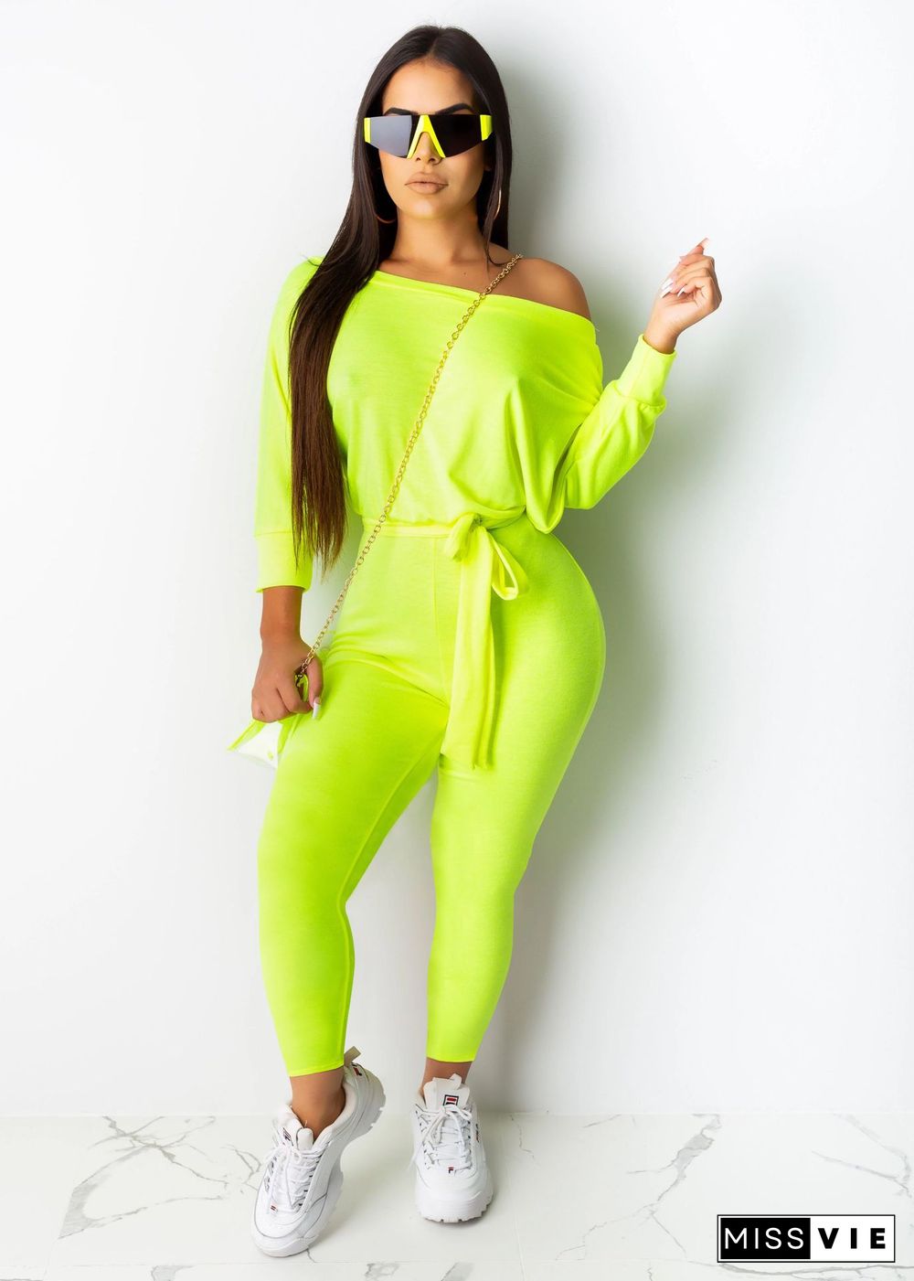 Fashion Oblique Shoulder Solid Color Long Jumpsuit