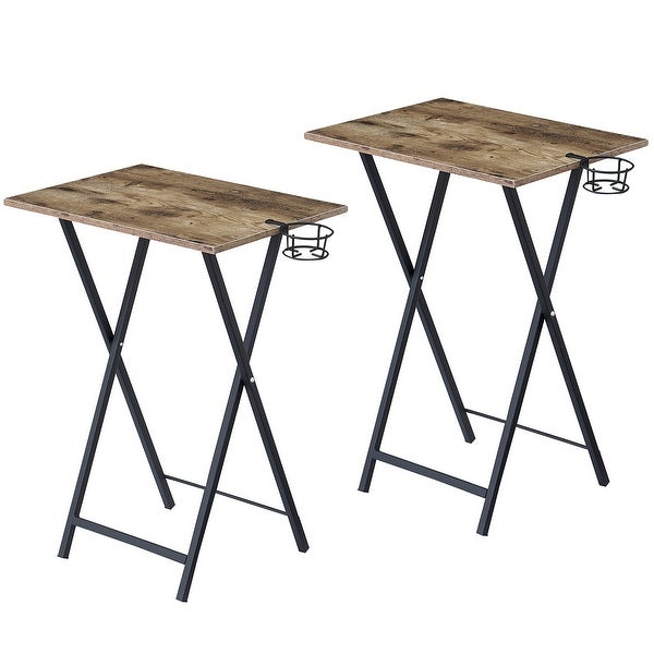 Folding TV Trays Set of 2， Snack Eating Tables with Cup Holder