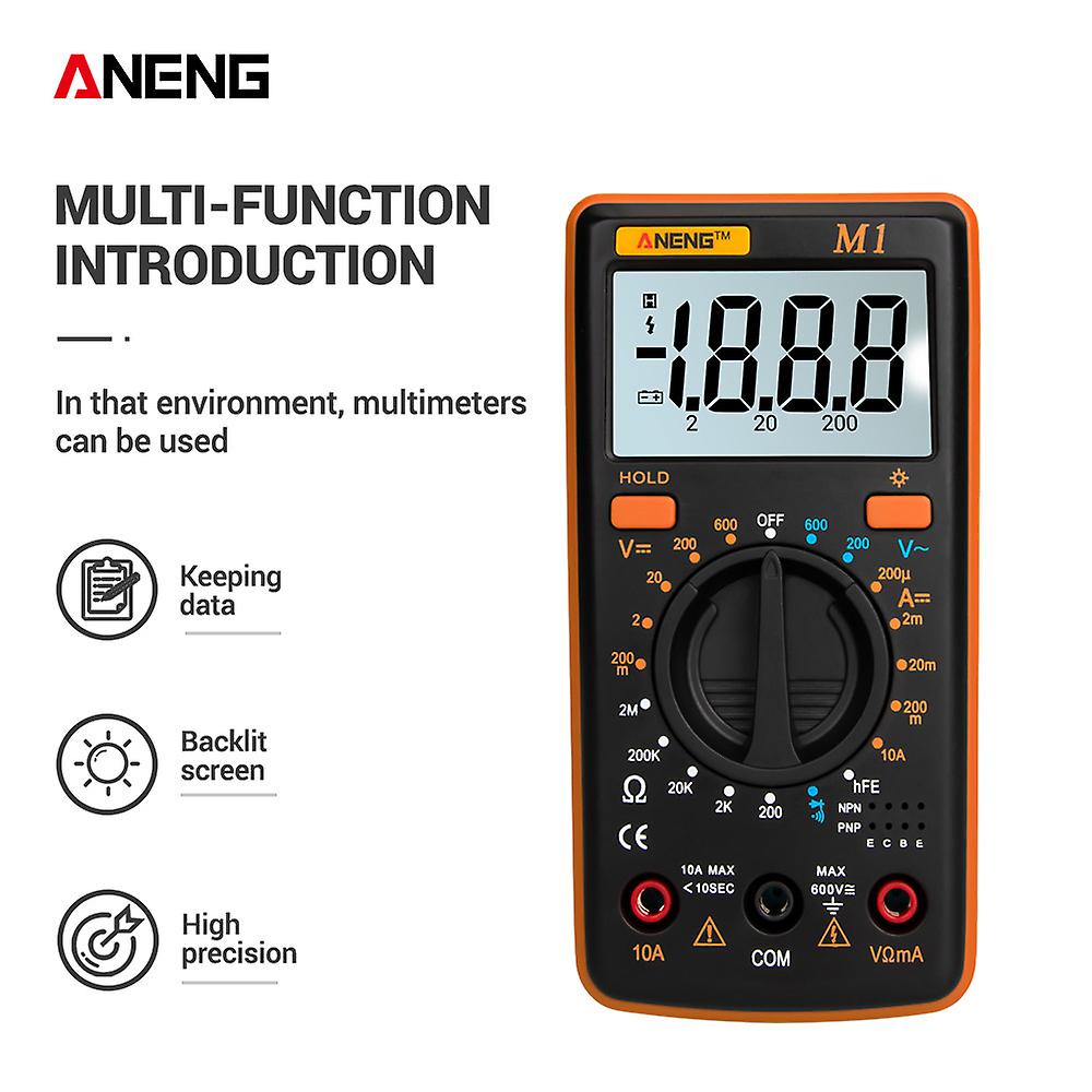 M1 Handheld Digital Multimeter Lcd Backlight High Precision Ac/dc Voltage Current Resistance Transistor Continuity Tester Overload Protection Orange O