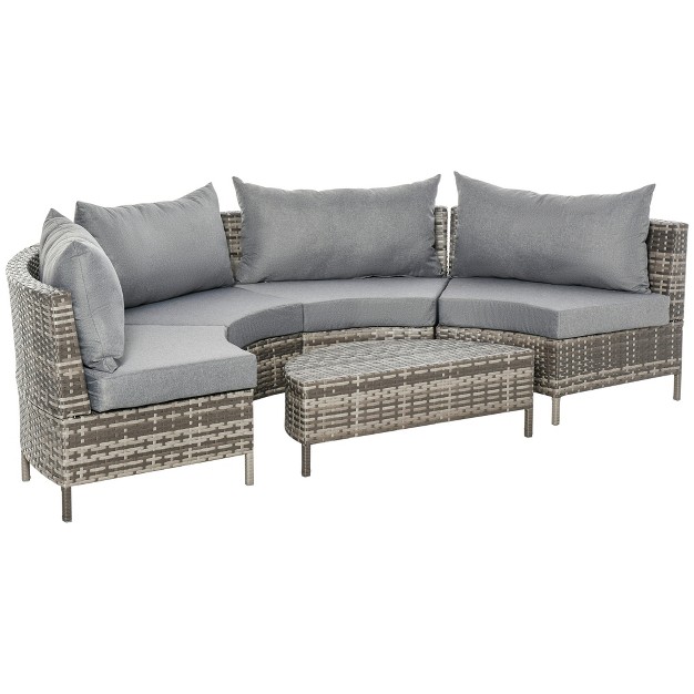 Outsunny 5 piece Half moon Outdoor Sectional Sofa Pe Rattan Wicker Furniture With Couch Table amp Cushions Gray