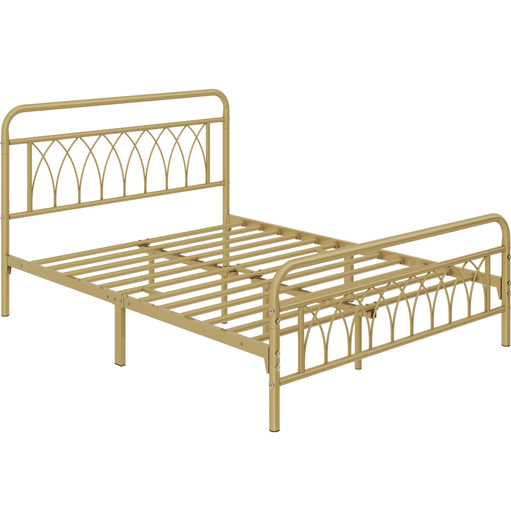 Easyfashion Metal Platform Bed Frame Antique Gold, Queen