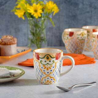 Laurie Gates Tierra Mosaic 4-Piece 17.4 oz. Hand Painted Stoneware Mug Set 985116882M