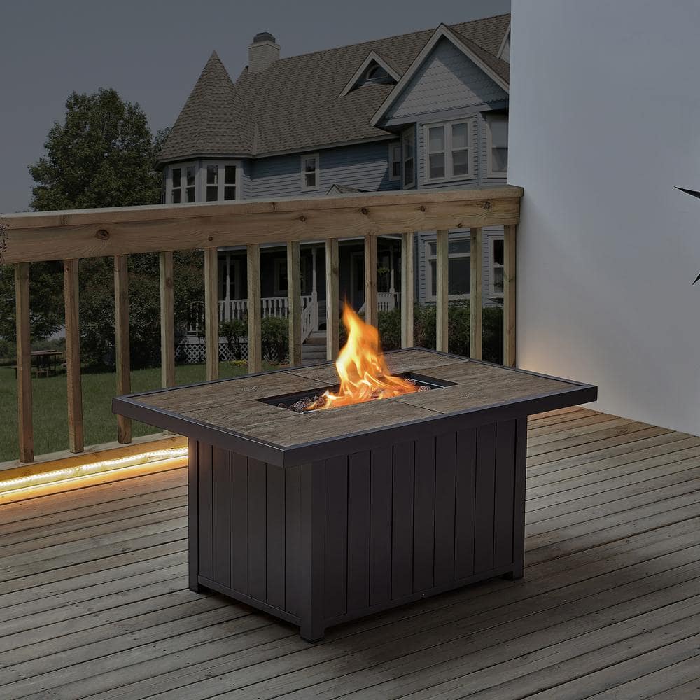 Hampton Bay Belize 51 in. W x 25 in. H Rectangle Aluminum Liquid Propane Fire Pit in Dark Brown Belize 51B 1PC