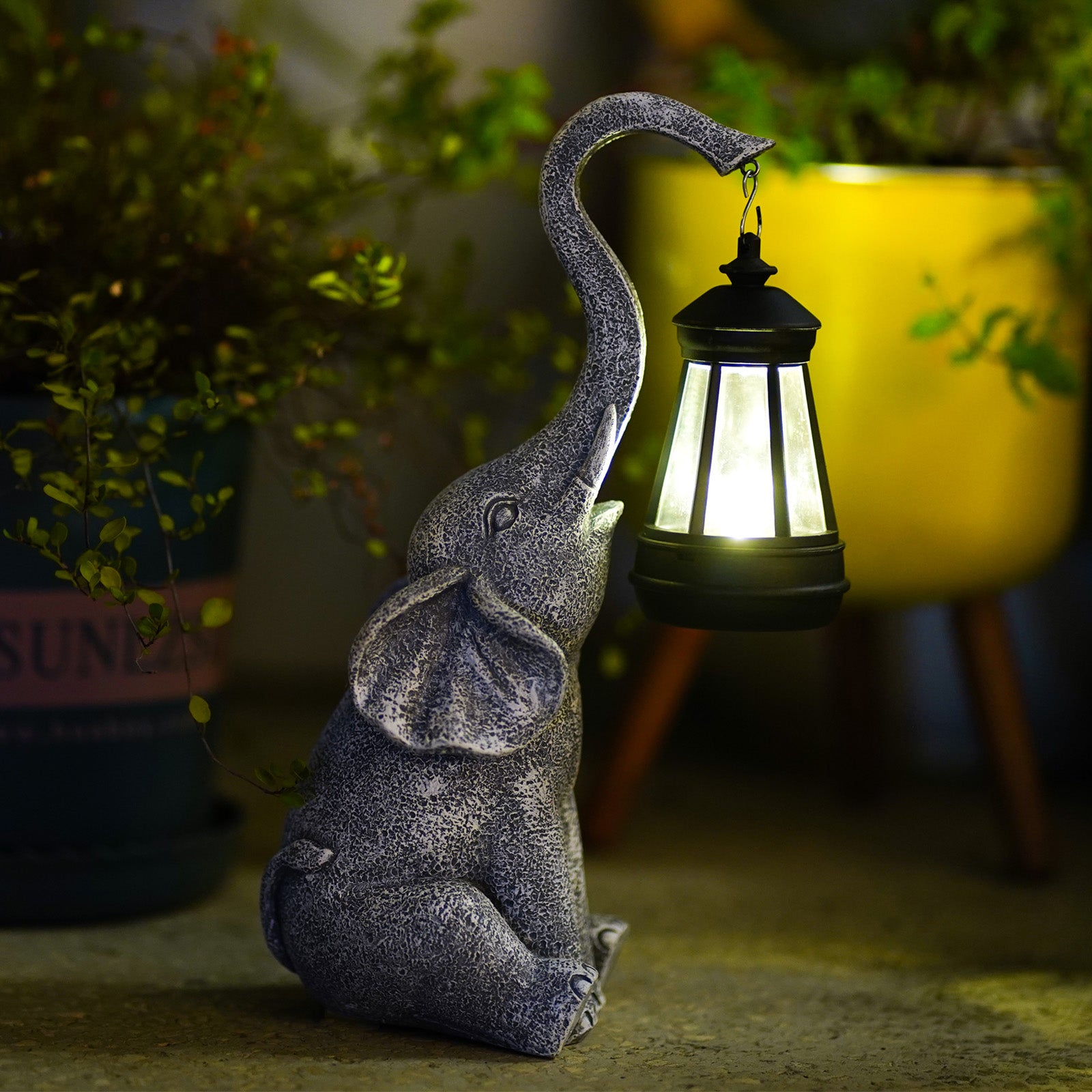 Goodeco Elephant Decor with Solar Lanterns - 11 inch Elephant Outdoor Statues Figurines with Solar Powered LED Lights for Garden/Yard Decor,Good Luck Elephant Gifts for Women