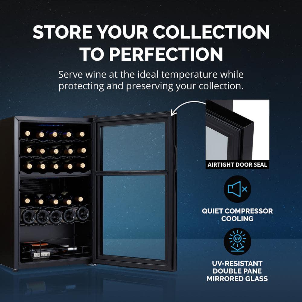 NewAir Shadow Series Wine Cooler Refrigerator 33 Bottle Dual Zones Freestanding Mirrored Wine Fridge with DoubleLayer Glass