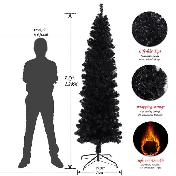 Modern 7.5FT White and Black Artificial Christmas Tree with Metal Stand