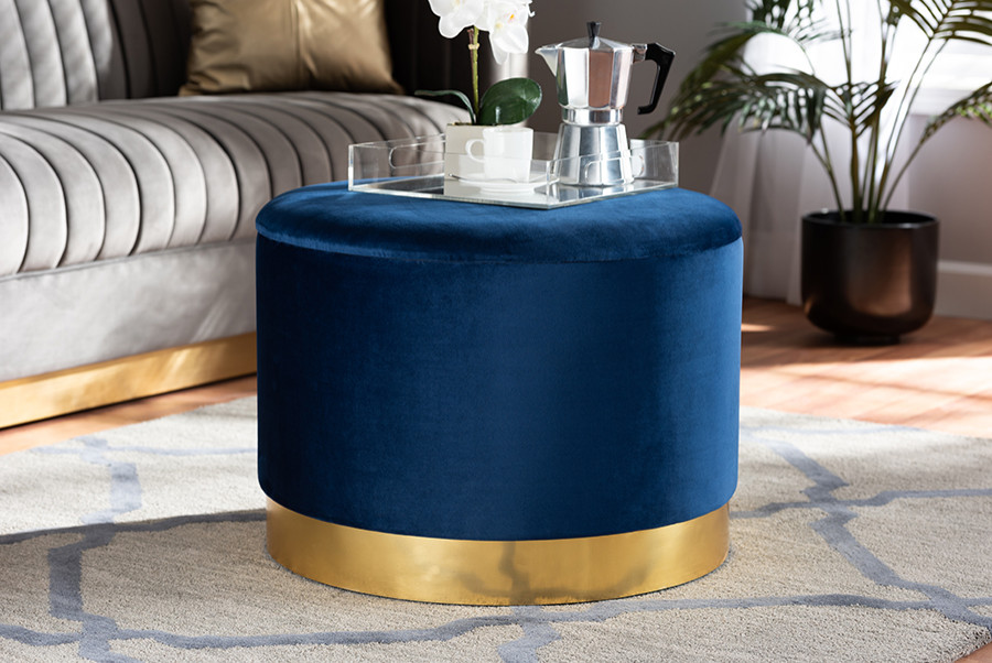 Marisa Glam and Luxe Navy Blue Velvet Fabric Upholstered Gold Storage Ottoman   Modern   Footstools And Ottomans   by Fratantoni Lifestyles  Houzz