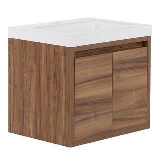 Domani Millhaven 24.5 in. W x 18.75 in. D Floating Bath Vanity in Caramel Mist with Cultured Marble Vanity Top in White B24X20179