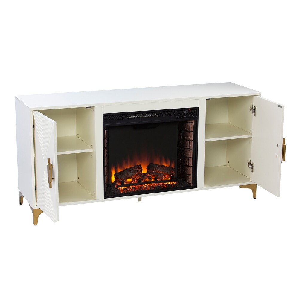 SEI Furniture Lillyvale Contemporary Media TV Stand with Electric Fireplace Insert and Storage