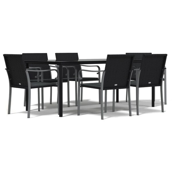 vidaXL Patio Dining Set Table and Chair with Cushions Poly Rattan and Steel